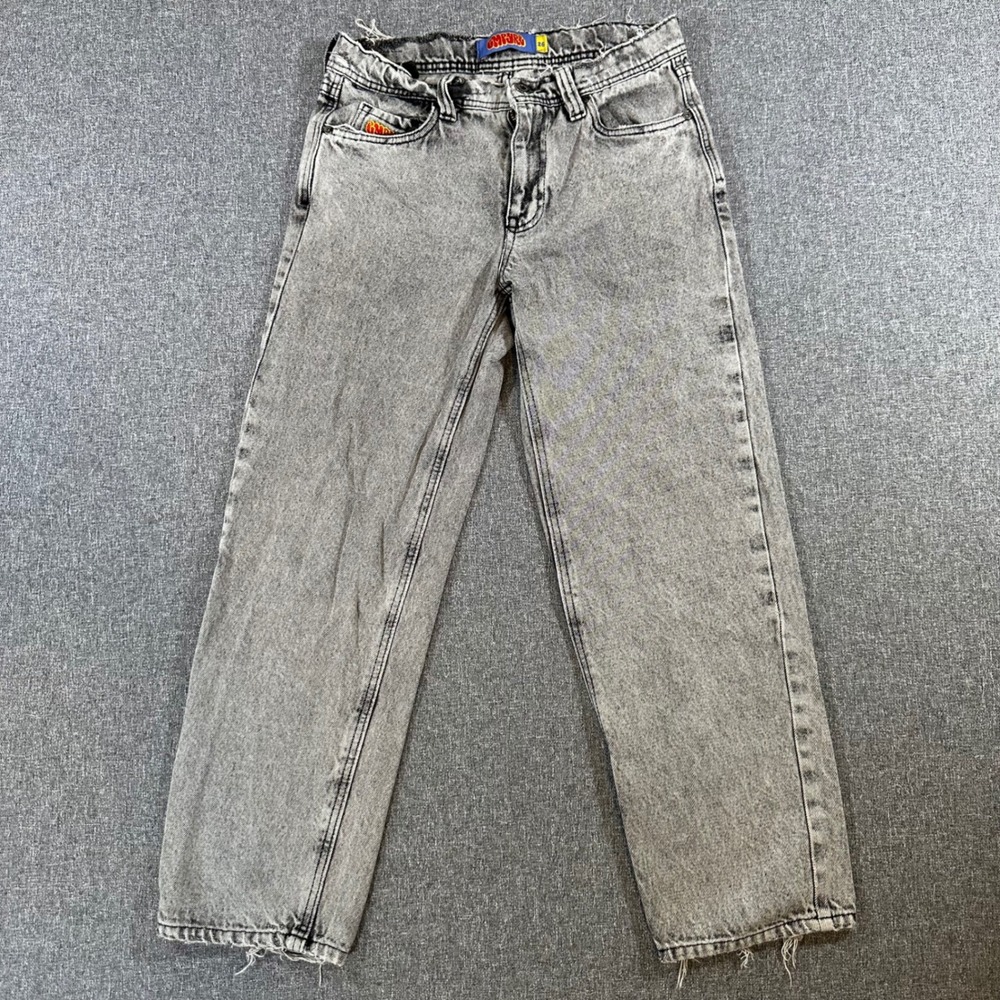 Empyre Baggy Skate Jeans Grey Acid Wash Loose Fit Y2K Streetwear Mens 28x26